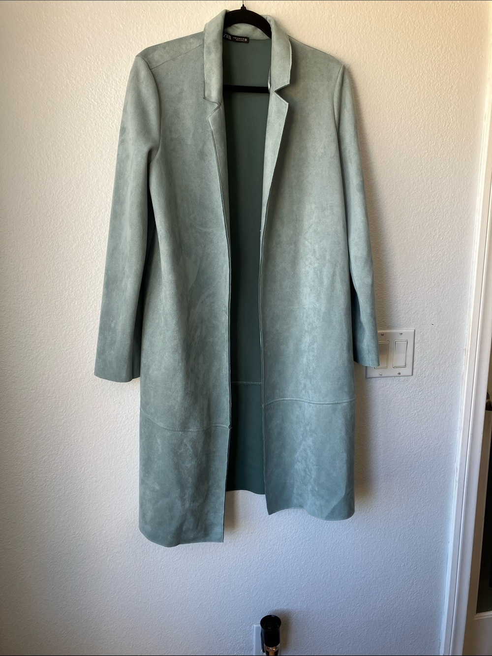 Zara Pale Dusty Blue Open-Front Long Coat Medium